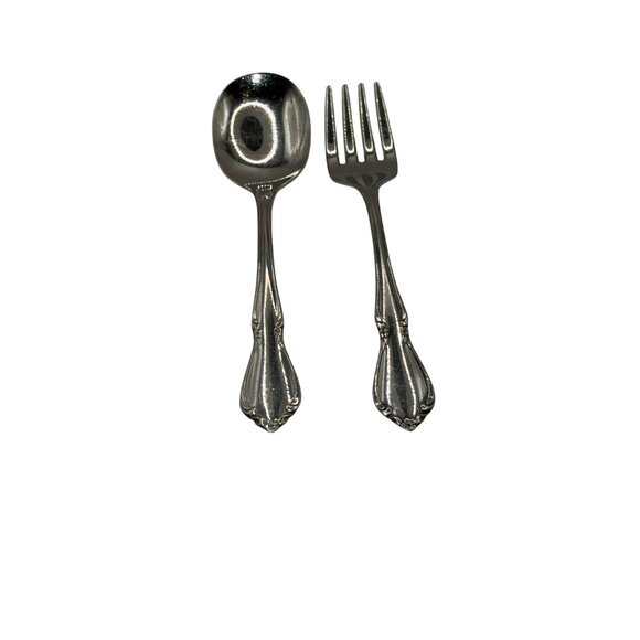 Vtg Oneida Chateau Youth Baby Child Toddler Fork Spoon Stainless Steel Flatware - Picture 2 of 4